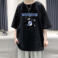YT26387-P30亚麻短袖t恤男大码五分袖男宽松七分袖大皂风模特，男装T恤，电商A040