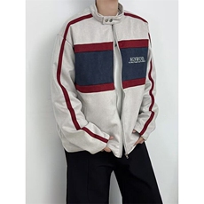 机车服拼接麂皮绒夹克男生2026新款春棒球服外套撞色W6524-P60，男装夹克，星座412-2