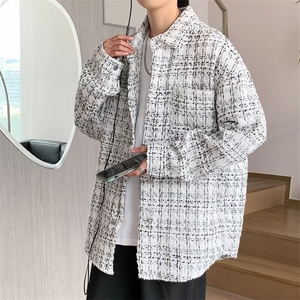 衬衫外套男春季小香风外套翻领夹克格纹男士长袖休闲上衣 J733图片