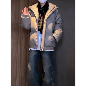 现货5W件冬季三防重磅硬挺boxy短款羽绒立领PU皮棉衣外套加厚棉服图片