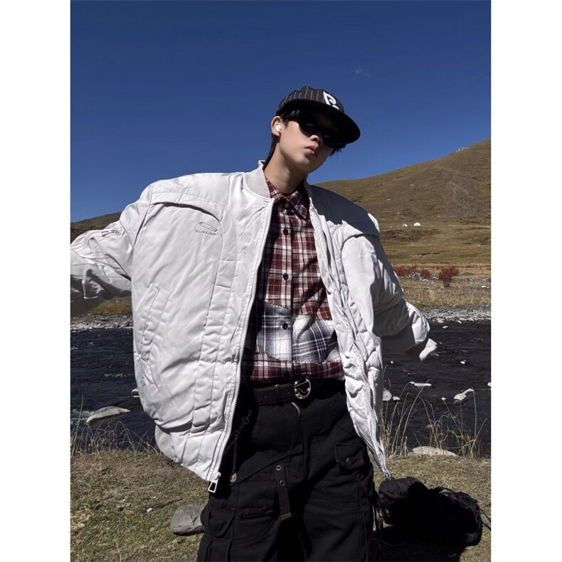 潮流美式高街潮牌男装时尚解构弧形棉服刺绣原版加厚上衣棉衣新款,男装棉衣,星座506A