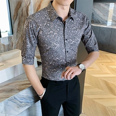 312A-113-P552025新款韩版修身帅气花衬衫英伦时尚男士衬衣B，男装衬衫，星座312A-5