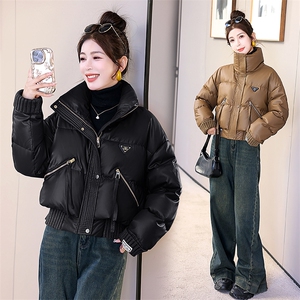 2023年冬季新款现货免洗柔软皮加厚立领面包服韩版小个子羽绒服,面包羽绒服穿衣搭配图片图片