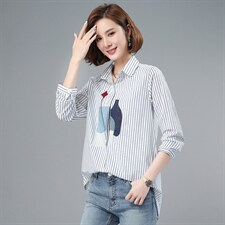 刺绣竖条纹衬衫女长袖2025春装韩版百搭设计感小众港风打底衬衣潮，女装衬衫，小林双子