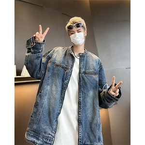 美式街头风牛仔外套男潮牌百搭宽松高街休闲帅气拉链重磅夹克上衣图片