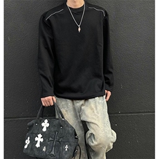 抖音得物高品质26春装设计感长袖打底衫纯色拉链肩圆领卫衣W123，男装T恤，电商A486