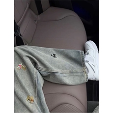 潮牌美式刺绣做旧水洗牛仔裤男复古宽松阔腿百搭拖地长裤，男装牛仔裤，星座302A-2