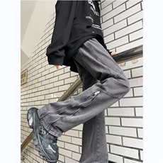 美式复古拉链牛仔裤男冬季2024新款直筒微喇裤子高街RM1232-P51，男装牛仔裤，星座412-2