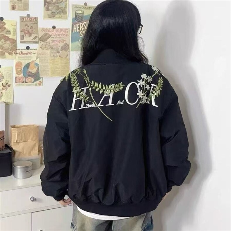 复古街头花卉刺绣春秋款夹克潮牌棒球男女vintage情侣外套,男装夹克,星座1210-1