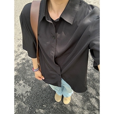薄款冰丝短袖衬衫男简约纯色垂感休闲痞帅衬衣CS288-P20，男装T恤，星座301C-5
