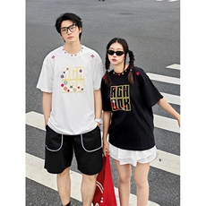 万针全刺绣工艺抖音得物高品质260克重磅纯棉双纱美式高街短袖T恤，男装T恤，电商A486-1