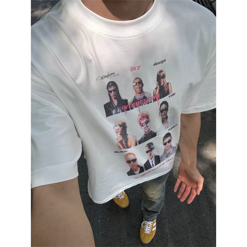 网图有货美式复古人像短袖T恤男女宽松情侣打底上衣tA373-P25,男装T恤,星座1505