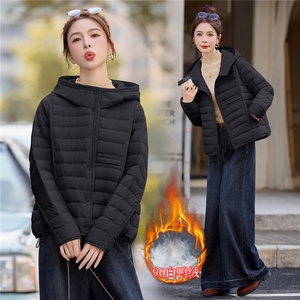 新标90白鸭绒连帽羽绒服女短款排骨条轻薄保暖休闲宽松外套上衣图片