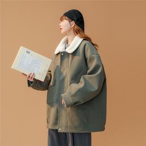 TP98N58毛呢羊羔毛棉服加绒加厚OVERSIZE韩版宽松上衣外套图片