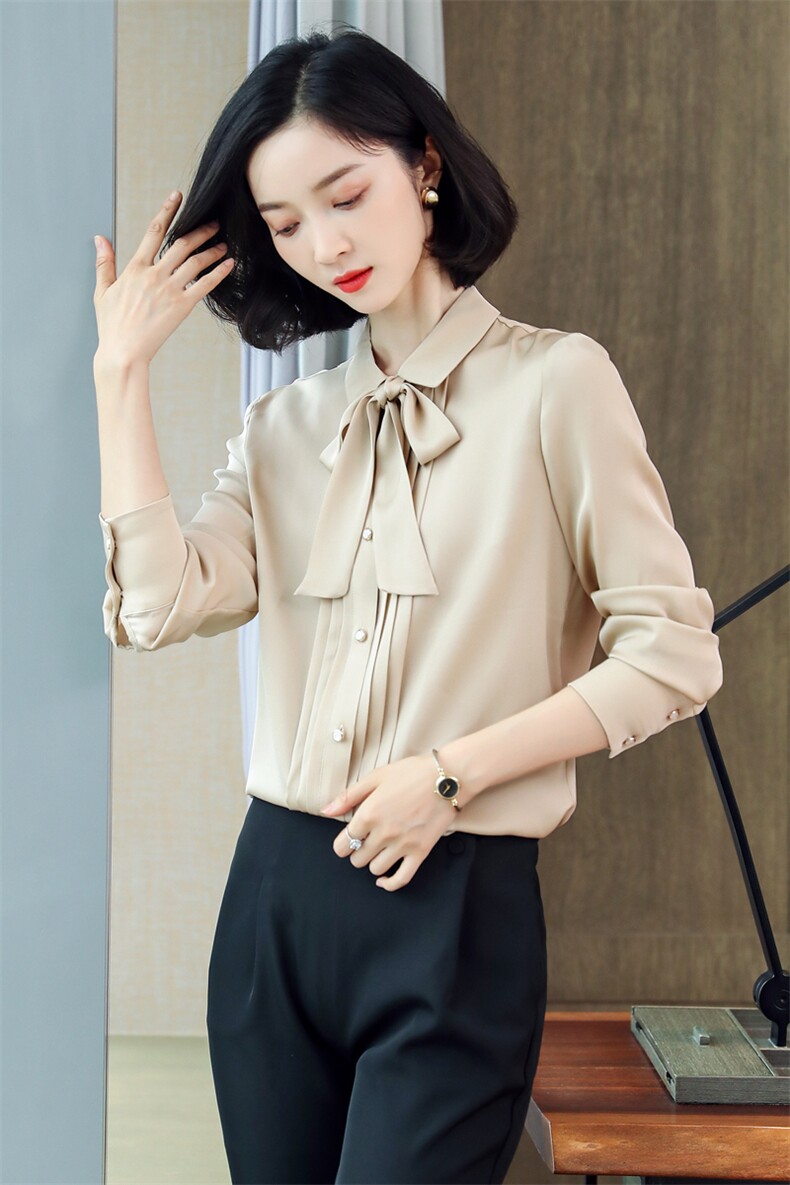 重磅真丝衬衫女长袖2023年秋季新款设计感小众飘带高端真丝上衣,女装衬衫,阿舍尔精品