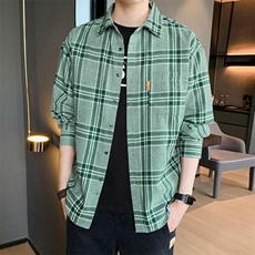 秋季格子衬衫男长袖韩版潮流宽松潮上衣外套DF06T，男装衬衫，电商A102