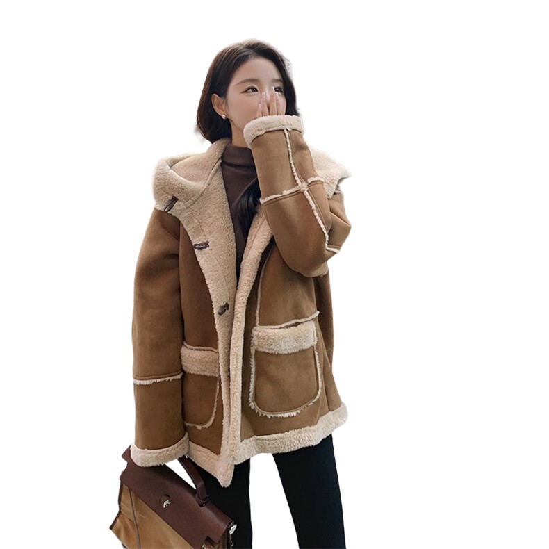 卡其色连帽加厚皮毛一体外套2C032877P185K268,女装棉衣/棉服,2C032