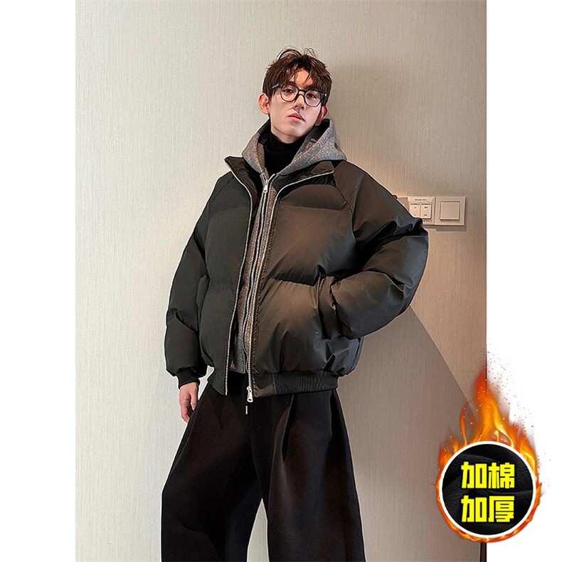 现货高品质重磅工艺美式高街假两件PU皮棉衣男女加厚棉服外套,男装棉衣,电商A443