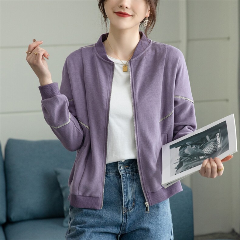 时尚百搭宽松开衫短外套女春季新款韩版显瘦休闲上衣紫色夹克,女装短外套,依恋蒂丝