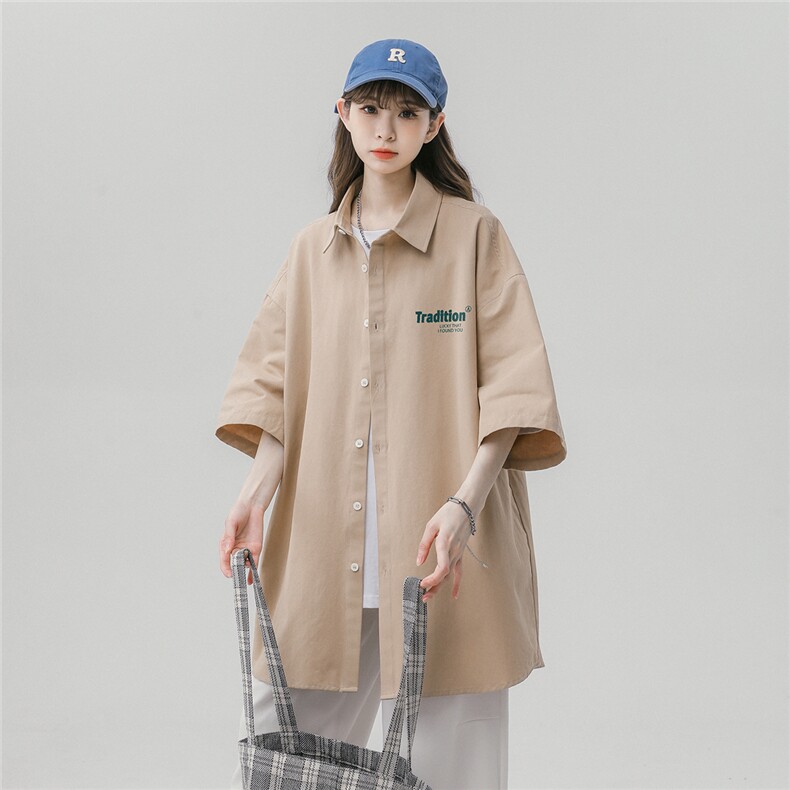 中性风 23时尚百搭情侣翻领短袖衬衫宽松五分袖外套CS109P35控58图片