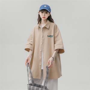 中性风 23时尚百搭情侣翻领短袖衬衫宽松五分袖外套CS109P35控58图片