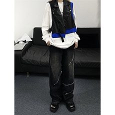 B221美式ins高街小众宽松拉链牛仔裤LK23126-P70控98，男装牛仔裤，电商B221