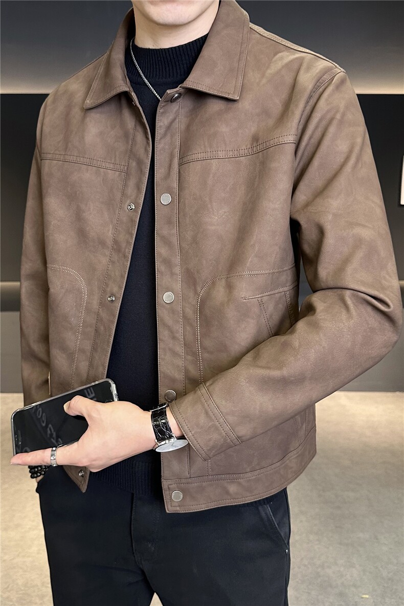 男装皮衣2025秋季新款翻领修身男士皮夹克C317-5536-P145,男装夹克,电商C317