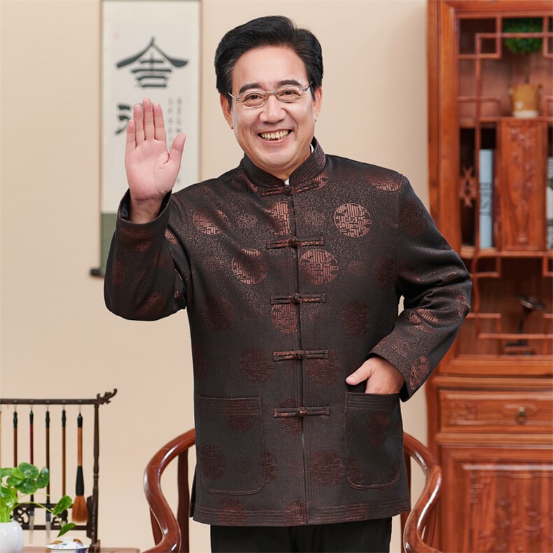 常货中老年风唐装加绒外套男送爸爸生日礼物外套风爷爷装,男装民族服装,钱塘723