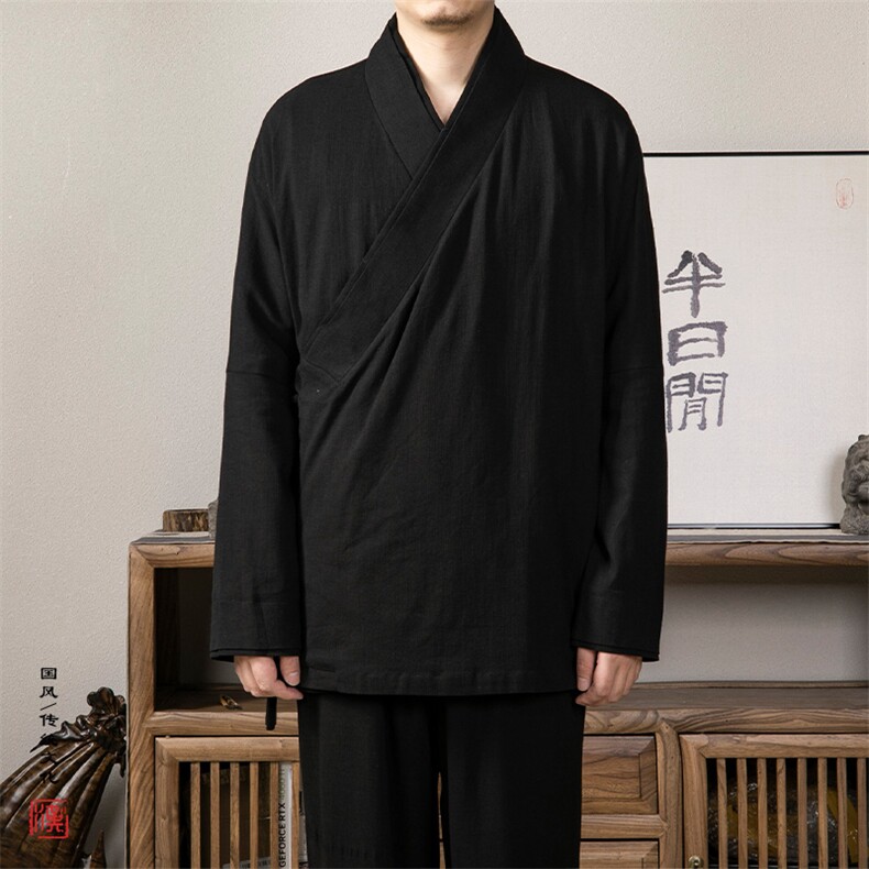 秋冬新款风男装棉麻改良汉服新中式道袍禅修服TZ01P85,男装民族服装,钱塘802