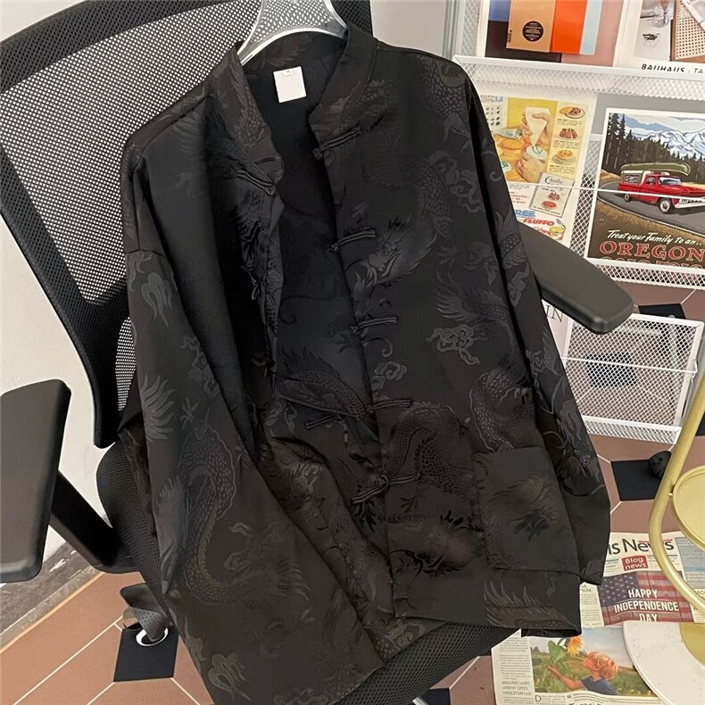 新中式风长袖衬衫男夏季汉服盘扣唐装道袍衬衣外套S1100-p45,男装衬衫,星座1008-2
