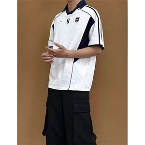 男装夏季新品美式球衣运动衣服翻领POLO衫男宽松拼接T恤 T7506图片