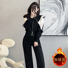 女秋冬加绒加厚新款运动服阔腿裤两件套，女装套装/套裙，江南