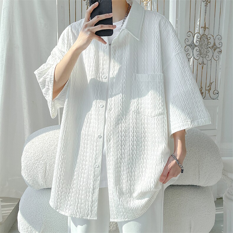 特批P33无差价夏季盐系肌理感短袖衬衫男休闲宽松大码衬衣CD2243，男装衬衫，电商A001