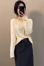 新款防晒针织透气时尚百搭长袖，女装针织衫/毛衣，锦弘羊绒