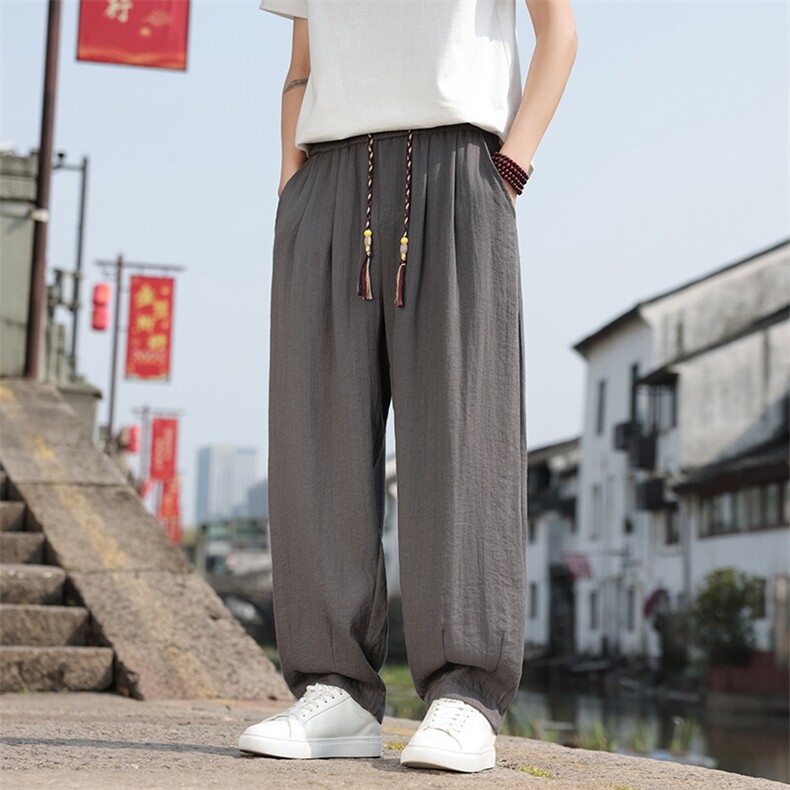 春夏新款帅气阔腿直筒裤风棉麻休闲裤男K2506-P70图片
