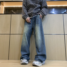 dirtyfit裤子水洗蓝阔腿直筒牛仔裤垂感高级感XZ310A-4-NZ10，男装牛仔裤，星座310A-4