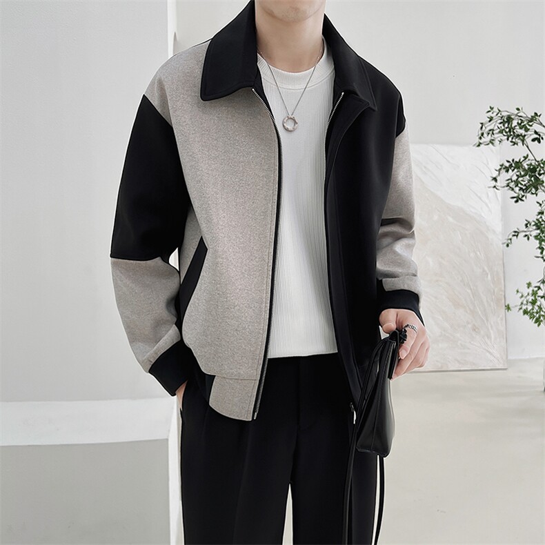 男新款呢子大衣秋冬妮子毛呢拼色宽松夹克外套A236-JK-3058-P135,男装夹克,电商A236
