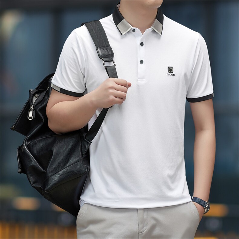 夏季保罗POLO衫男士短袖T恤纯色休闲翻领宽松半袖中年男装体恤衫图片