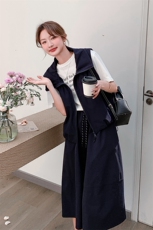 藏青色工装休闲套装裙女2025夏季新款韩系慵懒风马甲半身裙两件套，女装套装/套裙，2C316
