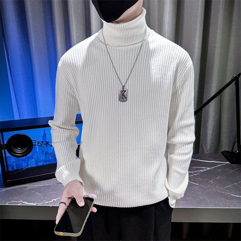 冬季新款男士高领毛衣坑条螺纹韩版百搭显瘦打底衫A368-W6006-P68,男装T恤,电商A368