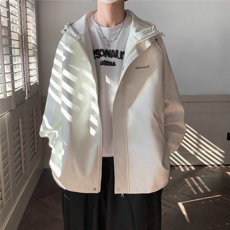 港风连帽鳄鱼纹PU皮衣大码情侣休闲冲锋衣夹克男JK8744P90控128图片