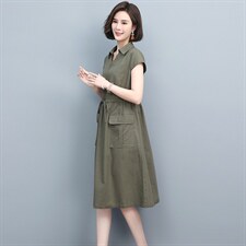2022夏季新款时尚宽松显瘦舒适气质小V领设计修身连衣裙，女装连衣裙，忆绮罗