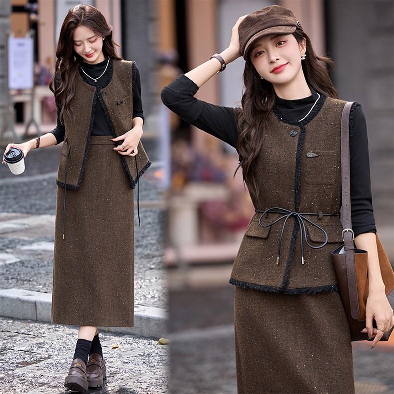 现货小香风套装裙女2025秋季新款高级感气质富家千金半身裙两件套，女装套装/套裙，魅影