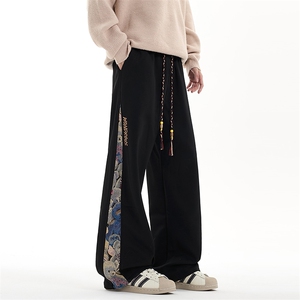 时尚潮流大码宽松小熊拼接直筒休闲长裤运动裤K8461-P30【特价】图片