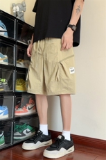冰丝速干篮球运动短裤男夏季潮牌设计感拼接宽松阔腿休闲五分裤子，男装牛仔裤，HDA146