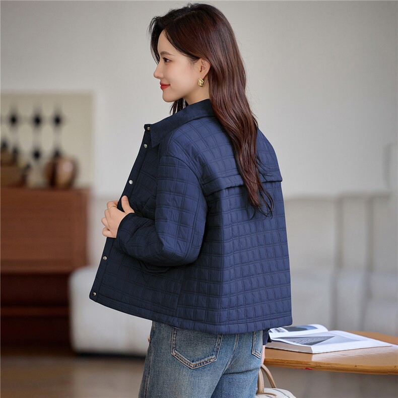 现货!2025年冬季休闲加厚立小方格加厚女外套,女装棉衣/棉服,依恋蒂丝