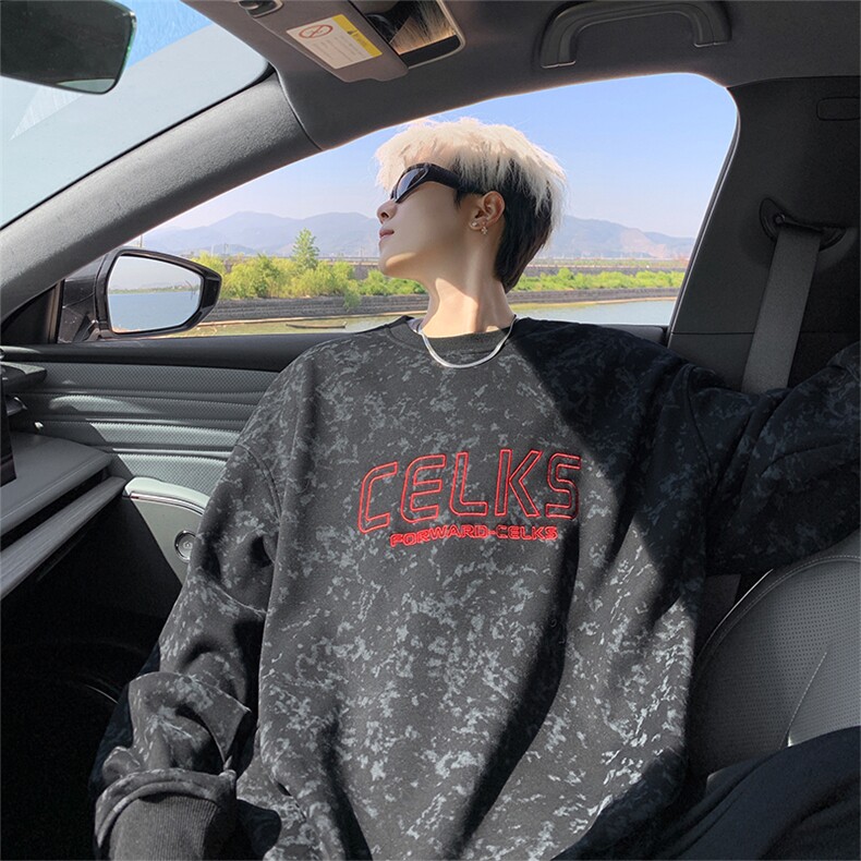 现货/秋季新款扎染重磅刺绣卫衣男 B219A-ZY251-P48加绒P53控78图片