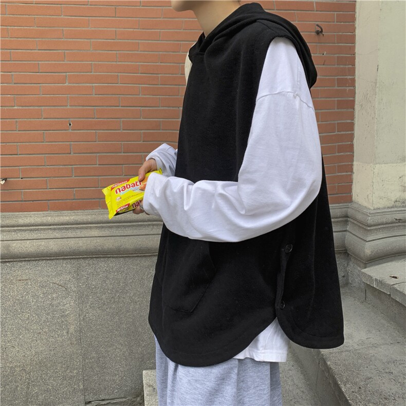 日系港风针织背心宽松休闲ins潮毛线卫衣连帽马甲情侣 H204/P50图片
