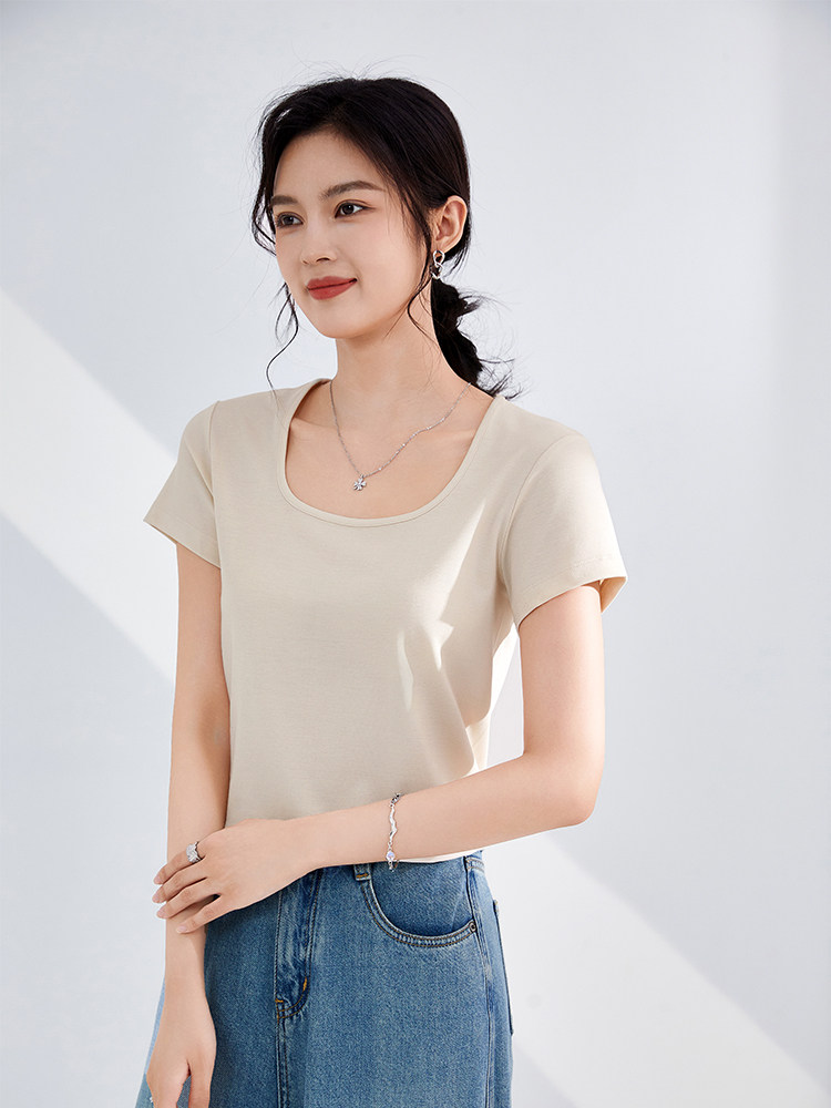 夏季薄款修身显瘦纯色短袖,女装T恤,硕诚羊绒