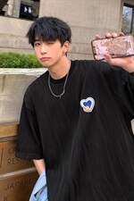 2023夏新款 港风 个性条纹冰丝宽松圆领短袖T恤 T2209-P48图片
